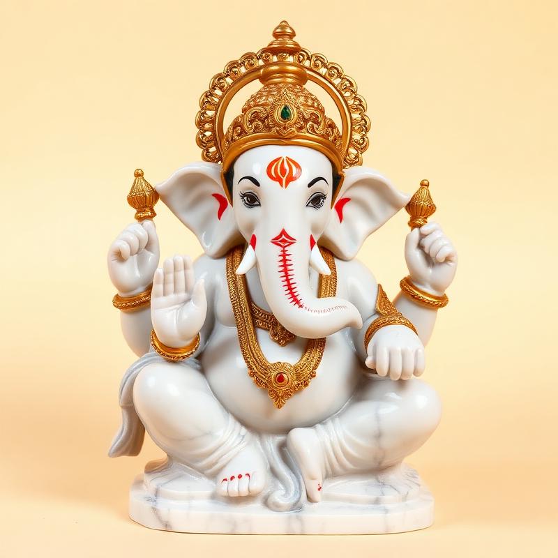 Glossy Finish Marble Ganesh Statue